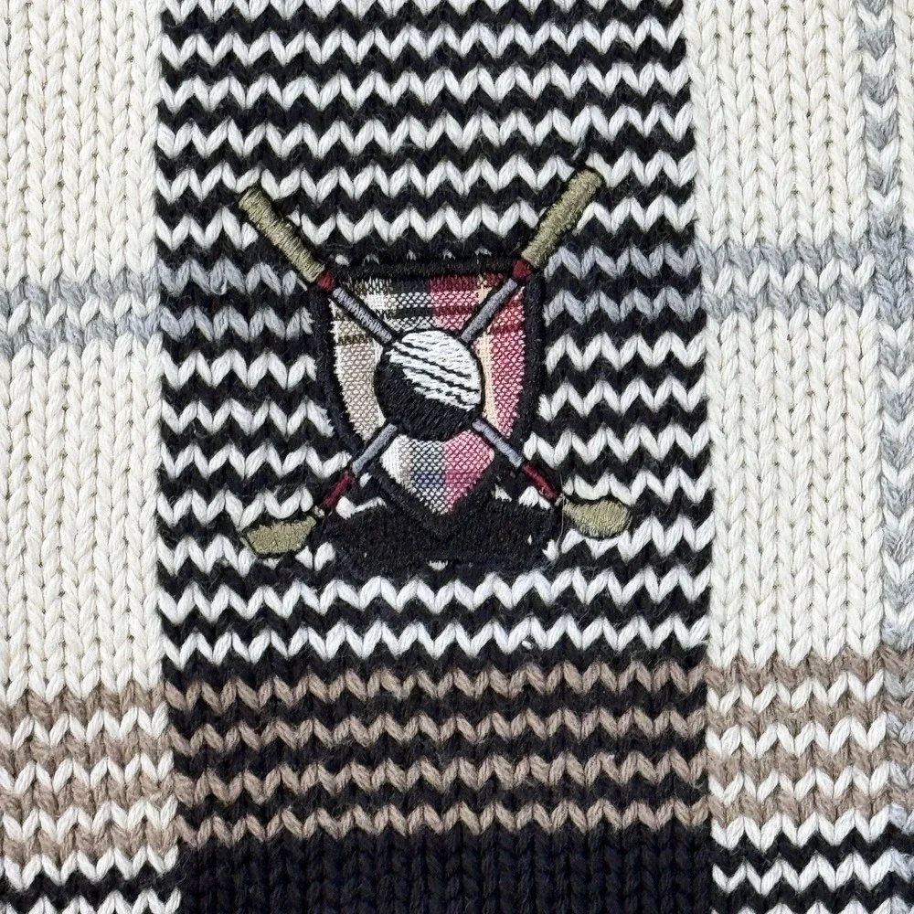 JOHN ASHFORD GOLF Men's Crew Neck Sweater Medium‎ Plaid Tan Preppy Golfer